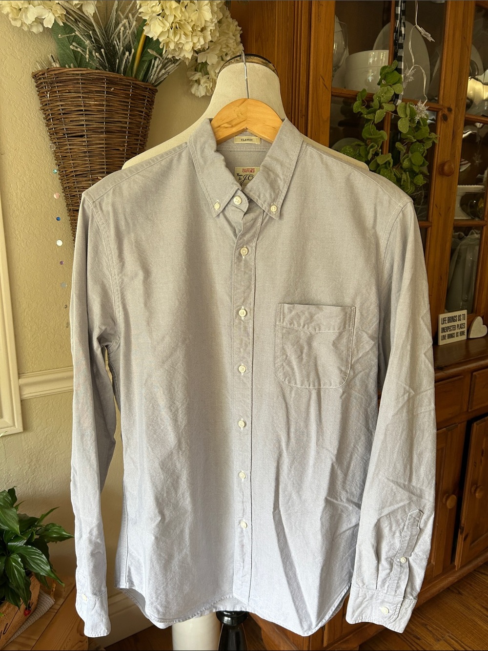 J. Crew Men's Light Gray All Cotton Oxford Classic Fit Button-Down Shirt